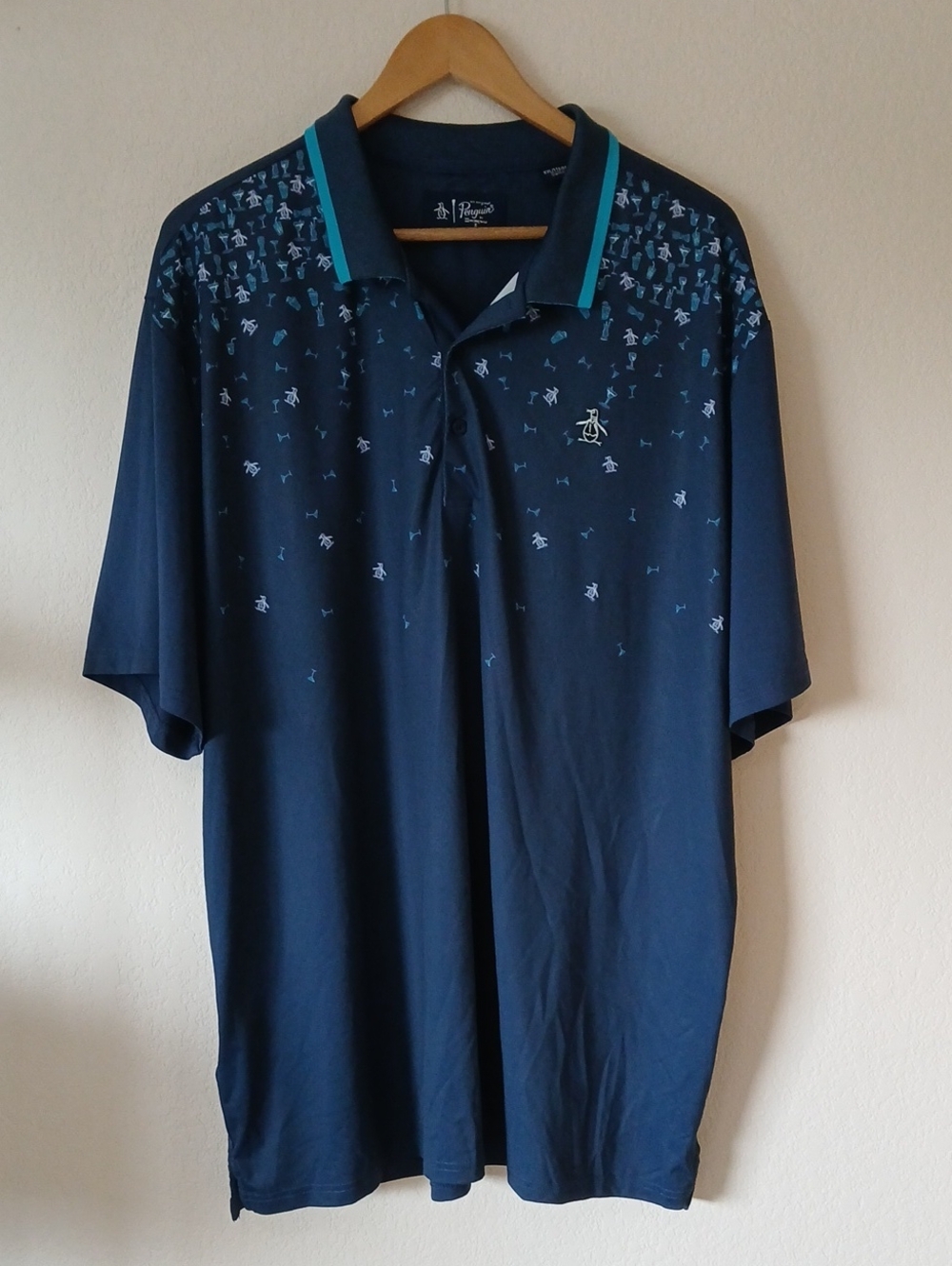 Penguin Activewear Martini Drinks Blue Golf Polo Shirt